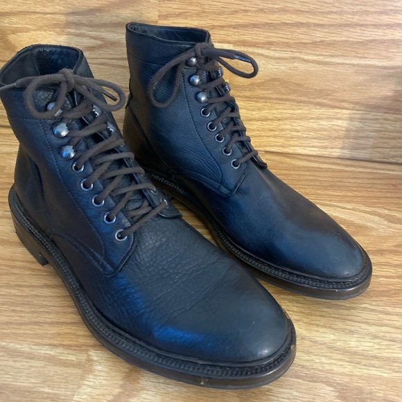 Frye Bowery Lace Up Boots Black Pebbled Leather Men’s 8.5 M Made in Italy - Picture 2 of 13